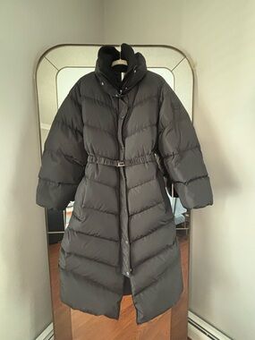 Boss Black Long Quilted Puffer Coat with Belted Waist